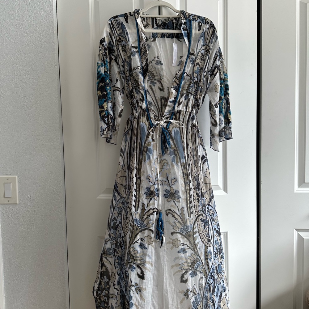 Elegant Floral Swim Coverup in Blue and White
